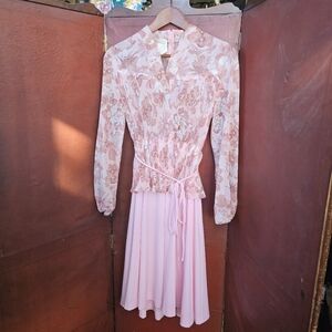 Vintage London Brown Pink Floral Pleated Dress Size 12